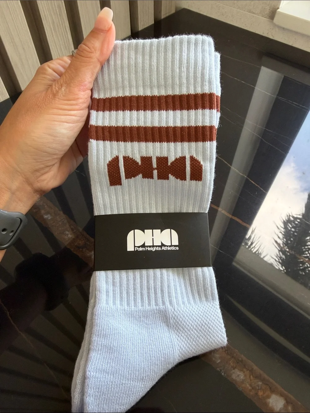 Palm Heights White & Brown Men's Athletic Crew Socks